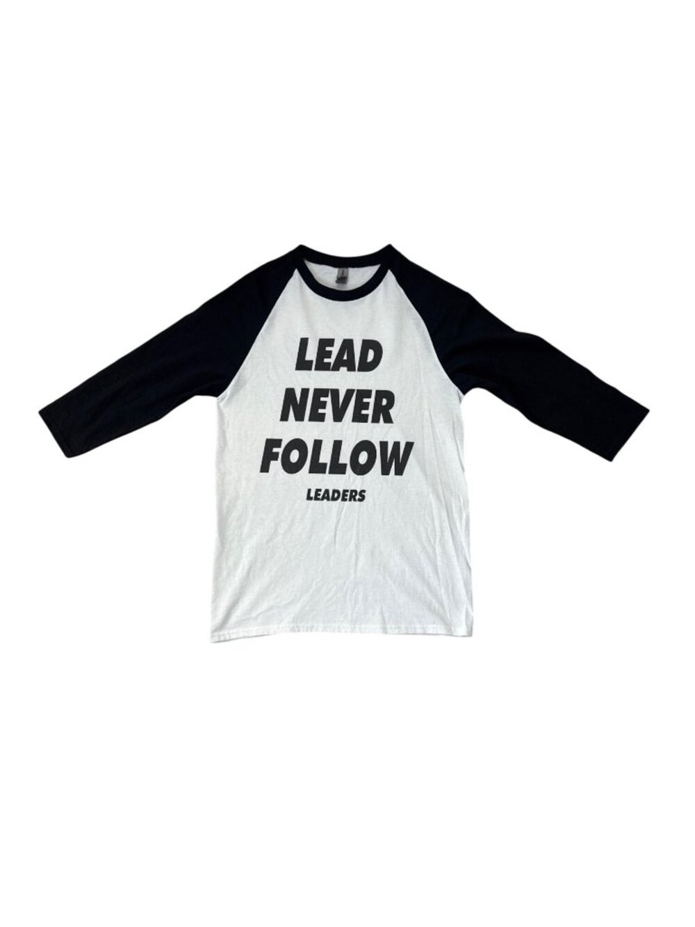 Lead Never Follow Raglan Baseball Tee 3/4 Sleeve Black & White S Gildan Heavy Co